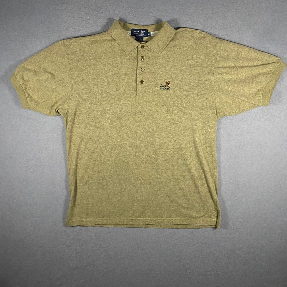 Vtg Ducks Unlimited Mens Large Polo Shirt Short Sleeve Green Khaki Logo Outdoor